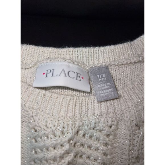 PLACE Girls Knit Cold Shoulder‎ Sweater in Glitter Cream Sz. 7/8 - Picture 3 of 5
